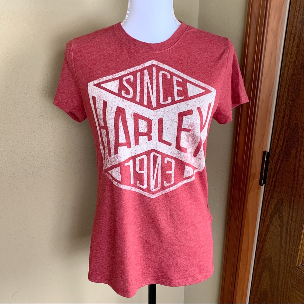 Harley Davidson Pink & White Graphic Tee, Sz Small